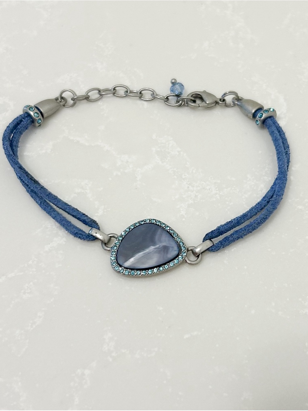 Lia Sophia Blue Crystal Teardrop Leather Cord Bracelet